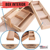 US Art Supply Large Multi-Function Wooden Artist Tool & Brush Storage Box US Art Supply