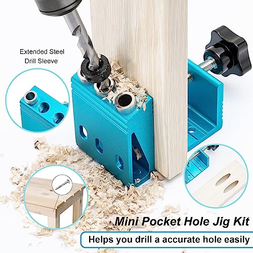 Pocket Hole Jig Kit with 3 Drill Hole Guide Pocket Drill Hole System with 15 Degree Joint Angle Tool Portable Pocket Joinery Screw Kit DIY