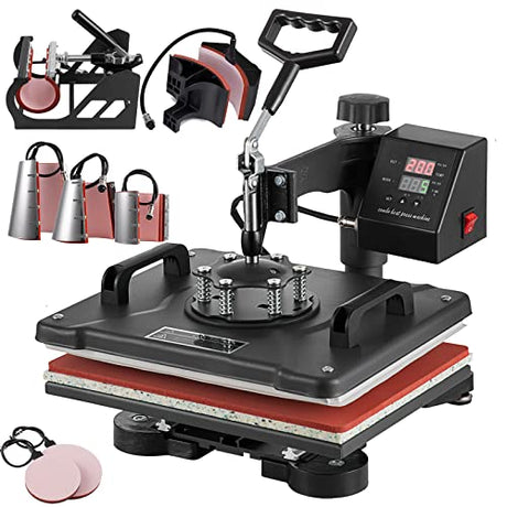 TOPDEEP 8 in 1 Heat Press Machine 12x15 inch, Combo Swing Away T Shirt Pressing Machine, Sublimation Heat Press Transfer Machine for T-Shirt Hat Cap Topdeep