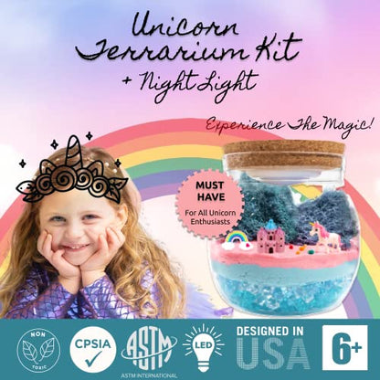 Unicorn Light Up Terrarium Kit for Kids I DIY Unicorn Toys Craft Kits for Kids I Terrarium Jar Night Light for Kids Crystal Growing Kit I Unicorn