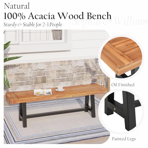Sophia & William Outdoor Bench Patio Benches Acacia Wood Weatherproof, 63" Wooden Garden Bench Backless Narrow Long Clearance for Front Porch Locker Sophia & William