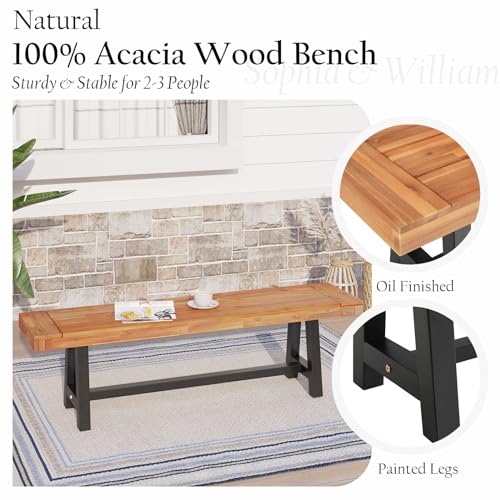 Sophia & William Outdoor Bench Patio Benches Acacia Wood Weatherproof, 63" Wooden Garden Bench Backless Narrow Long Clearance for Front Porch Locker