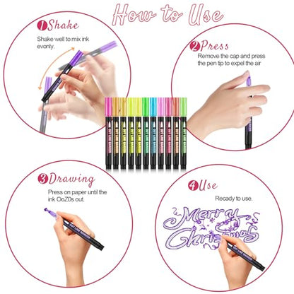 Double Line Outline Markers, 36 Colors Shimmer Markers, Self-Outline Metallic Markers, Super Squiggles Shimmer Outline Marker Set for Kid