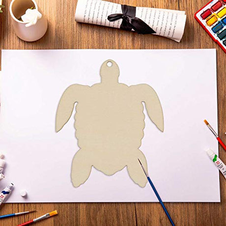 JANOU 20pcs Sea Turtle Shape Unfinished Wood Cutouts DIY Crafts Blank Hanging Gift Tags Ornaments with Ropes for Summer Ocean Sea Theme Party JANOU