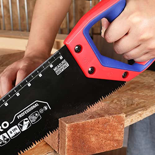 WORKPRO Hand Saw, 16-Inch Universal Handsaw with Non-Slip Comfortable Handle, Anti-rust Wood Saw With Chip Removal Design, Heavy-Duty Hand Saw for - WoodArtSupply