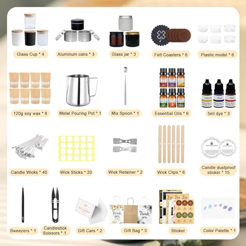 DOPXXBB Complete Candle Making Kit, DIY Candle Making Supplies for Adults, Include Soy Wax, Candle Cups & Tins Candle Wicks & Light Aroma Type DOPXXBB