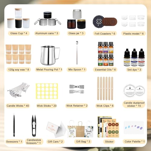 DOPXXBB Complete Candle Making Kit, DIY Candle Making Supplies for Adults, Include Soy Wax, Candle Cups & Tins Candle Wicks & Light Aroma Type - WoodArtSupply