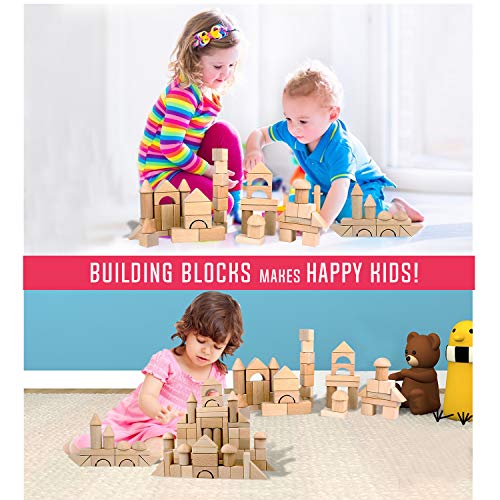 Wooden Building Blocks Set for Kids - Stacker Stacking Game Construction Toys Set Preschool Colorful Learning Educational Toys - Geometry Wooden Migargle