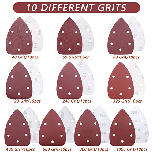 ZEHIQ 100 Pieces Mouse Detail Sander Sandpaper, Mouse Sanding Disc Hook and Loop Sanding Sheets Assorted 40/60/80/120/240/320/400/600/800/1000 Grits ZEHIQ