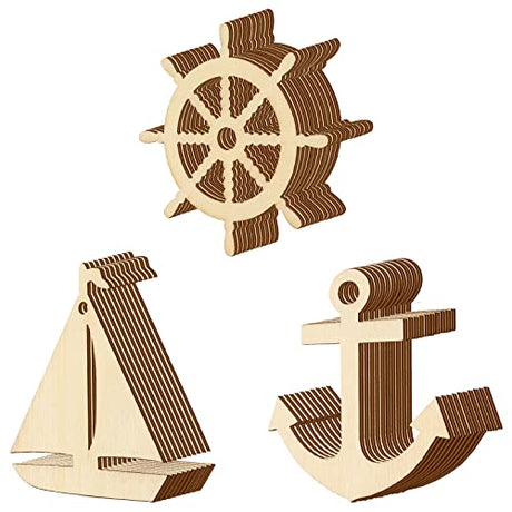 Wooden Anchor for Crafts Unfinished Sailboat Wheel Cutouts Nautical Party Classroom Decor with Rope DIY Paint Crafts for Kid Hanging Ornaments for Jetec