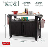 Keter Unity XL Outdoor Kitchen Island Rolling Cart Bar Table & Storage Cabinet, Grill Station with Utensil Hooks for Grilling Accessories, Brown Keter