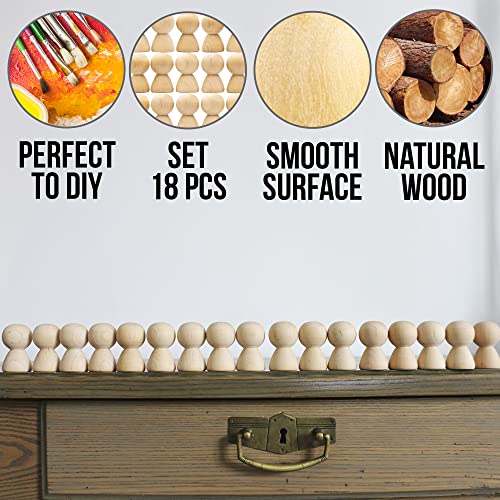 Wooden Peg Dolls Unfinished 2'' Set of 18 pcs - Wooden Peg People Unfinished - Wooden Dolls Peg - Wooden Figurines for Crafts - Unfinished Wooden AEVVV