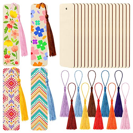 Ira Pollitt 100 Pieces Unfinished Wood Bookmark with Colorful Tassels 4.8 x 1.3 Inch Wooden Bookmark Wooden Blank Bookmarks Ornament Rectangle Ira Pollitt