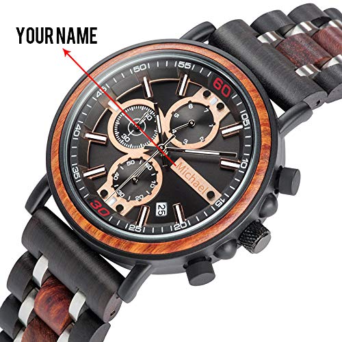 BOBO BIRD S18-1 Personalized Engraved Wood Watch Customized Wooden Watches for Husband Boyfriend Birthday Anniversary (Customized+Box) - WoodArtSupply