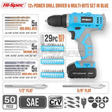 Hi-Spec 50pc 12V Cordless Drill Driver Set Electric Battery Powered - Portable Tool Box and Bit Set for DIY Projects, Home Repair, and Professional Hi-Spec