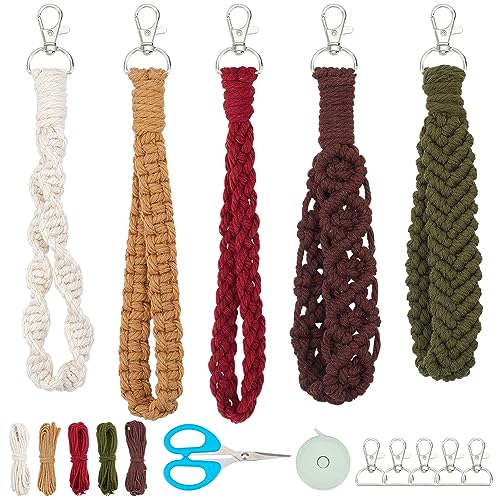 INFUNLY 5 Set Colorful Macrame Cord Knotting Kits for Adults DIY Macrame Wristlet Keychain Kits Macrame Handcraft Boho Mini Tassel Keychain Bracelet - WoodArtSupply