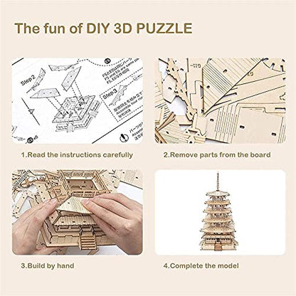 Rolife 3D Wooden Puzzles Temple Building Kit - 275PCS Japanese Five-storied Pagoda 13" Model Craft Kits for Adults/Boys/Girls - WoodArtSupply