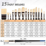 Falling in Art Natural Bristle Professional Paintbrush Set, 15PCS Long Handled Paint Brushes for Acrylic Painting, Oil Paint Brushes of Fan, Round, Falling in Art