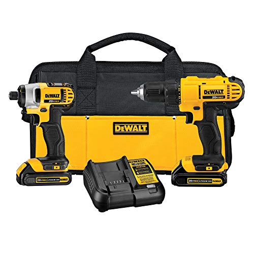 DEWALT 20V MAX Cordless Drill and Impact Driver, Power Tool Combo Kit with 2 Batteries and Charger, Yellow/Black (DCK240C2) - WoodArtSupply