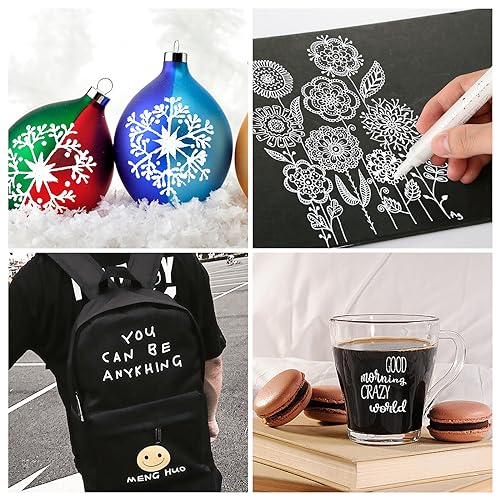 SFAIH Acrylic White Paint Pens - 8 Pack 2-3MM Medium Tip & 0.7MM Extra Fine White Paint Marker for Rock Painting, Wood, Metal, Fabric, Plastic, SFAIH