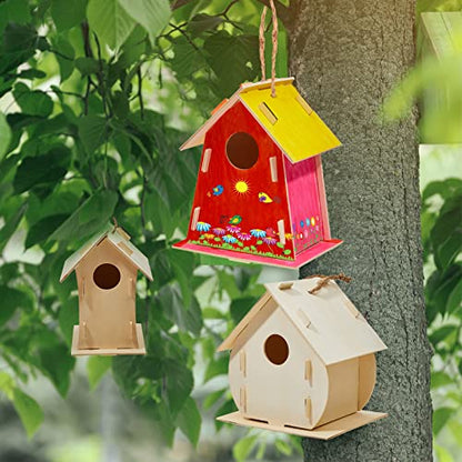 21 Sets DIY Birdhouse Kit for Kids to Build and Paint, Include Unfinished Wooden Bird House, Strips and Colorful Painting Pens for Girls Boys Fun