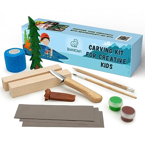 BeaverCraft Wood Carving Kit for Kids & Beginner DIY08 - Wood Whittling Kit for Kids Woodworking Starter Kit Hobby Kits for Boys Wood Crafts Projects - WoodArtSupply