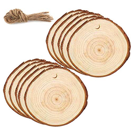 Healifty 10PCS Wooden Circles Wood Circles Unfinished Wood Slices Unfinished Wood Ornaments Wood Slices Crafts DIY Christmas Wood Crafts DIY Wooden Healifty
