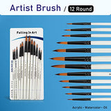 Falling in Art Paint Brushes Set, 12 PCS Nylon Professional Round Paint Brushes for Watercolor, Oil Painting, Acrylic, Face Body Nail Art, Crafts, Falling in Art