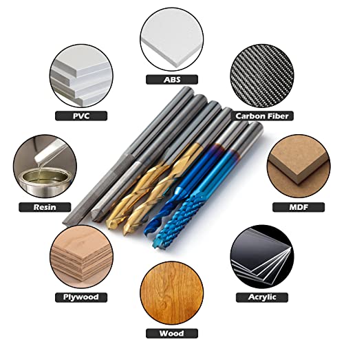 Genmitsu 50pcs Tungsten Carbide End Mill Router Bits, 1/8'' Shank CNC Bit Set Including 2-Flute Straight Bit, Flat Nose & Ball Nose End Mill, PCB Genmitsu