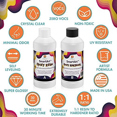 SmartArt Epoxy Resin 16 oz Kit | Easy to Use, Crystal Clear, Super Glossy, Durable, UV Resistant | for Arts & Crafts, Jewelry, Tabletops, Casting East Coast Resin