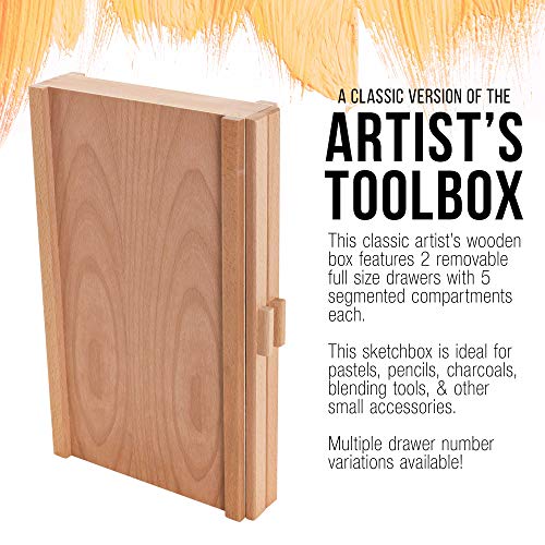 US Art Supply 2-Drawer Artist Wood Pastel, Pen, Marker Storage Box US Art Supply
