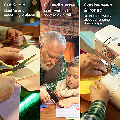 ARTEZA Metallic Felt Sheets, Set of 30, 8.3 x 11.8 inches, 6 Colors of Craft Felt, 1.3mm Thick Soft Non Woven Felt Fabric Squares, Sewing Fabric for ARTEZA