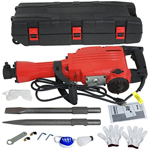F2C 2200W Heavy Duty Electric Demolition Jack Hammer Concrete Breaker Power Tool Kit 2 Chisel 2 Punch Bit Set W/Case, Gloves F2C