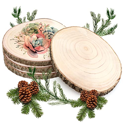 ZOCONE Large Wood Slices 4 Pcs 11-13 Inches Unfinished Wood Rounds, Natural Paulownia Wood Slices for Centerpieces, Wood Pieces Decoration with Bark, ZOCONE