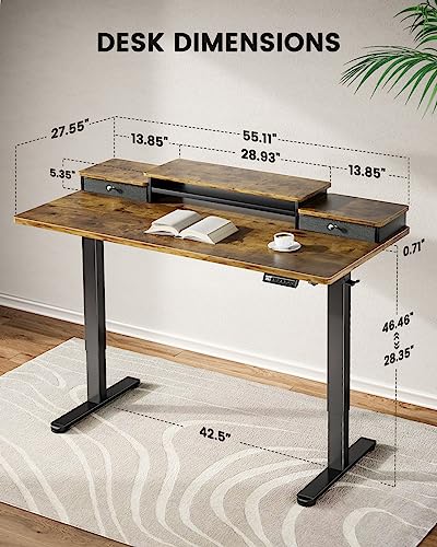 ErGear Electric Standing Desk with Double Drawers, 55x28 Inches Adjustable Height Sit Stand Up Desk, Home Office Desk Computer Workstation with
