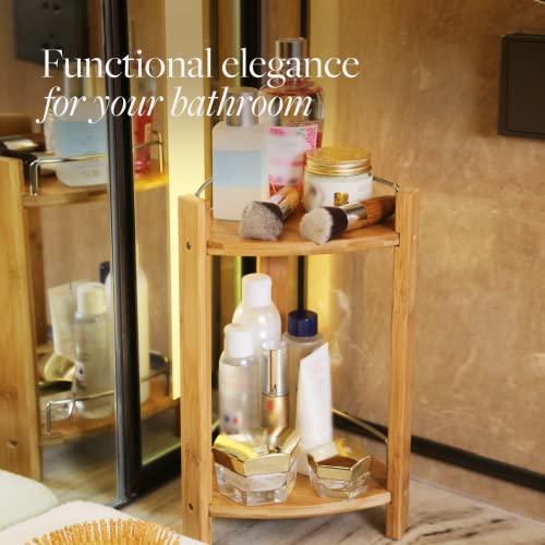 GOBAM Bamboo Shower Corner Caddy, Medium - 2 Tier Standing Shower Stand for Shampoo, Conditioner, Lotion, Soap - Caddy Organizer for Kitchen, GOBAM