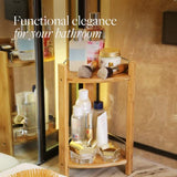 GOBAM Bamboo Shower Corner Caddy, Medium - 2 Tier Standing Shower Stand for Shampoo, Conditioner, Lotion, Soap - Caddy Organizer for Kitchen, GOBAM