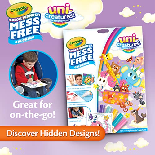 Crayola Color Wonder Unicreatures, Unicorn Mess Free Coloring Pages & Markers, Gift for Kids, Ages 3, 4, 5, 6, Crayola