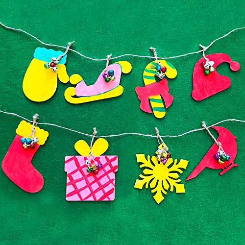 Winlyn 24 Wooden Christmas Ornaments Crafts Kit Kids DIY Paintable Christmas Tree Wooden Ornaments to Paint Unfinished Wood Holiday Shapes Wood