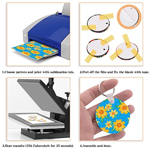 Duufin 210 Pieces Round Sublimation Keychain Blanks Double Side Heat Transfer Blanks Sublimation Blank MDF Round Ornaments Sublimation Round Blanks