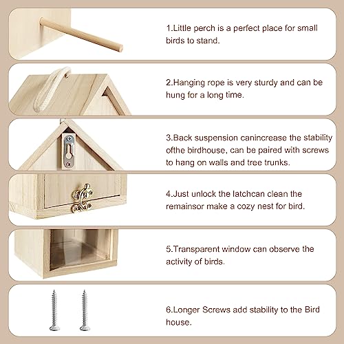 2PC Bird Houses for Outside with Pole Clearance, Bluebird House Hanging,Window Bird House Kits, Birdhouses Outdoors Hanging for Hummingbird Bluebird - WoodArtSupply