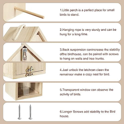 2PC Bird Houses for Outside with Pole Clearance, Bluebird House Hanging,Window Bird House Kits, Birdhouses Outdoors Hanging for Hummingbird Bluebird - WoodArtSupply