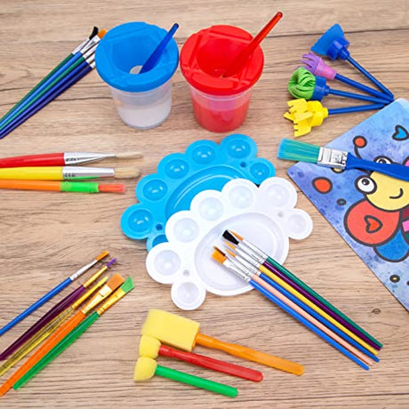 BigOtters Painting Brushes, 45PCS Kids All Purpose Paint Supplies Include Paint Cups with Lids Palette Tray Multi Sizes Paint Brush Set for Kids BigOtters