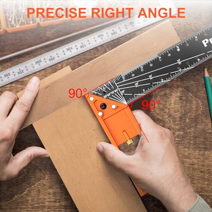 12” Woodworking Square Ruler - Preciva Right Angle Ruler Carpenter Square Layout Tool, Features Stainless Steel Blade, Retractable Ledge, 1/16” and - WoodArtSupply