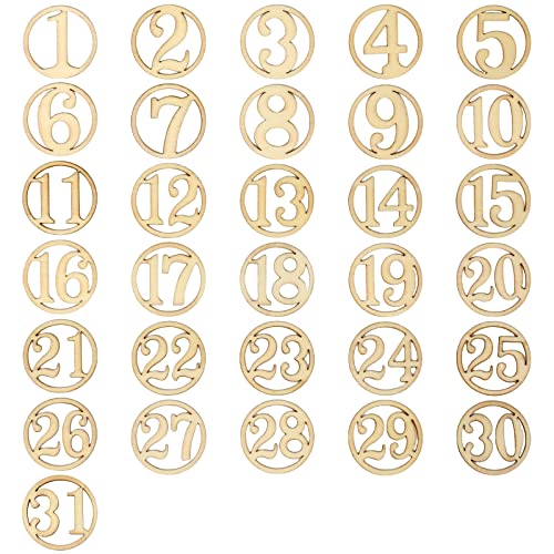 yueton 1-31 Wooden Numbers Ornaments, Unfinished Number Wood Pieces Wood Slices Wood Chips, Wooden Gift Tags, for Birthday, Wedding, Halloween,