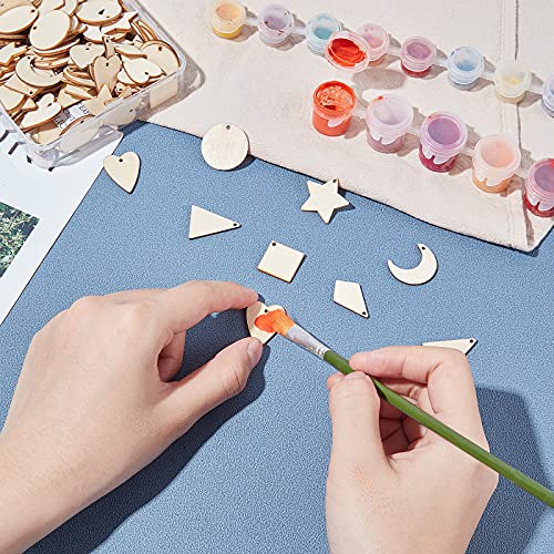 PH PandaHall 160pcs 8 Styles Undyed Wood Pendants Small Natural Star Moon Shapes for Earring Necklace Jewelry DIY Craft Making Tree Ornaments Hanging PH PandaHall