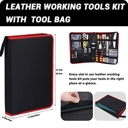 Leather Tooling Kit, Leather Working Tools, Leather Craft Tools Kits and Supplies with Leather Stamp Tools, Cutting Mat, Groover, and Rivets Kit for - WoodArtSupply