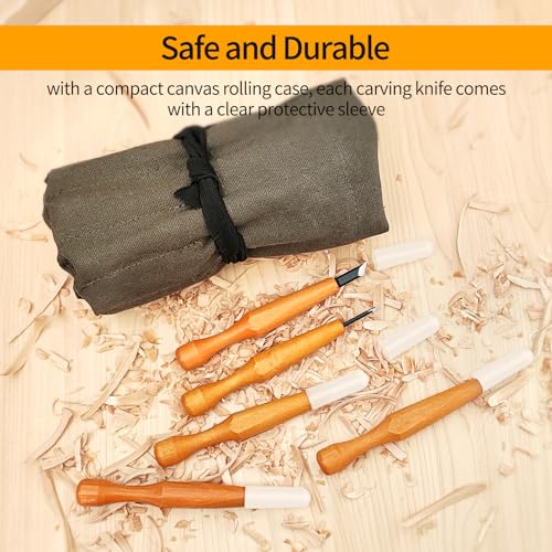 Wood Carving Tools Set - 20 Pcs Wood Carving Knife Set Beginner Kit Wood Whittling Kit with Canvas Case for Adults Children, Carving DIY Wood Carving JIAN
