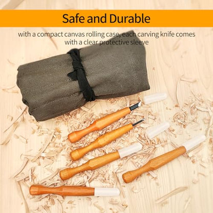 Wood Carving Tools Set - 20 Pcs Wood Carving Knife Set Beginner Kit Wood Whittling Kit with Canvas Case for Adults Children, Carving DIY Wood Carving