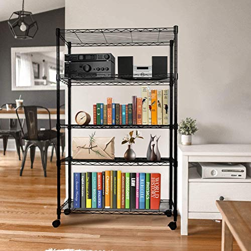 YSSOA Heavy Duty 5-Shelf Shelving Unit, 29.92" D x 13.98" W x 62.99" H, 5 Tier, Black, 1 Pack - WoodArtSupply